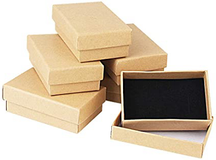 Kbnian 24pcs Cajas de Regalo Rectangulares 8 x 5 x 2,8 cm Papel Kraft Cajas de Cartón con Espuma para Joyeria de Boda/Cumpleaños/Fiesta, Pendientes, Pulseras, Anillos - Marrón