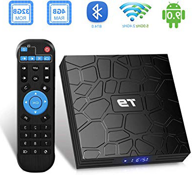 Android TV Box 9.0,2019 T9 Android Box 4GB RAM 32GB ROM RK3318 Quad Core/2.4GHz/5.0Ghz wifi/64 bits / BT4.0 / H.265 / 3D UHD 4K Smart TV Box