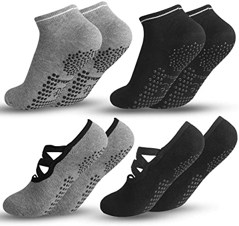 Zacro 4Pcs Calcetines-Yoga Antideslizantes de