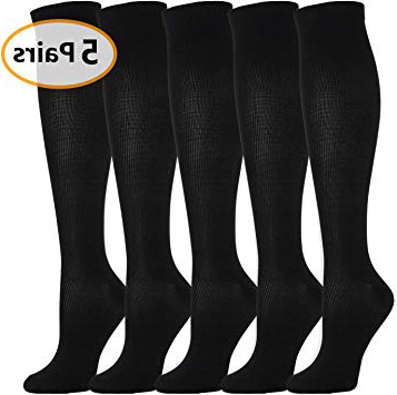 5 Pares Calcetines/Medias de Compresión para Hombres y Mujeres, Running, Deporte, Correr, Senderismo, Volar, Viajar, Varicosas, Embarazo y Médicos (EU 43-46, 5x Negro)