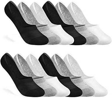 Rovtop Calcetines Cortos 12Pares Calcetines para Hombre - Calcetines Invisibles de Malla Transpirable con Antideslizante de Silicona Negro/Blanco/Gris Claro