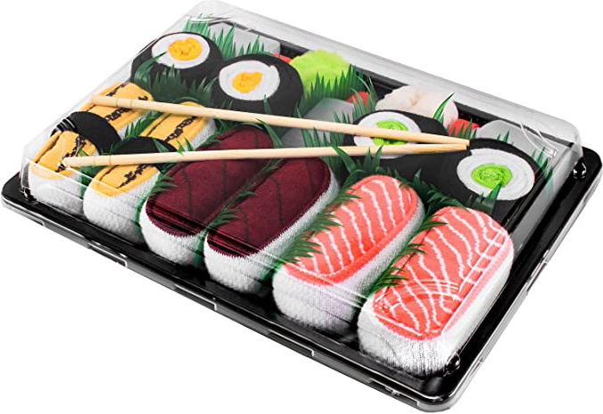 Rainbow Socks - Mujer Hombre Calcetines Sushi Salmón Tamago Atún 2x Maki - 5 Pares