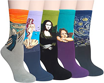 Chalier Pack de 4/5 Mujer Niña Calcetines Originales Ocasionales Estampados Divertidos Impresos de Algodón de Pintura Famosa