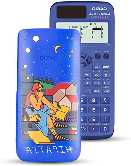 Casio FX 85SPXII BU WAEH Iberia - Calculadora Científica con Ilustración de Hipatia en la Tapa, 13.8 x 77 x 165.5 mm, Solar, Color Azul