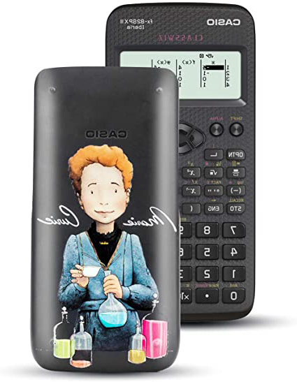 Casio FX-82SPXII Iberia - Calculadora científica con ilustración de Marie Curie en la tapa (293 funciones, 24 niveles de paréntesis), color gris