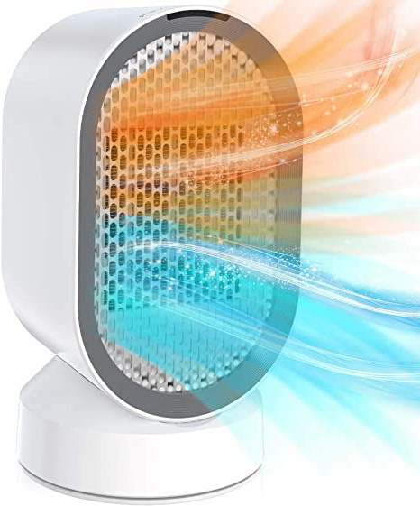 Calefactor Eléctrico Cerámica, Calefactor de Aire Portátil 600W PTC Elemento de Cerámica, Bajo Consumo,Silencioso, Calefacción 2S, 45° Oscilación con Viento Calor y Natural para Hogar y Oficina