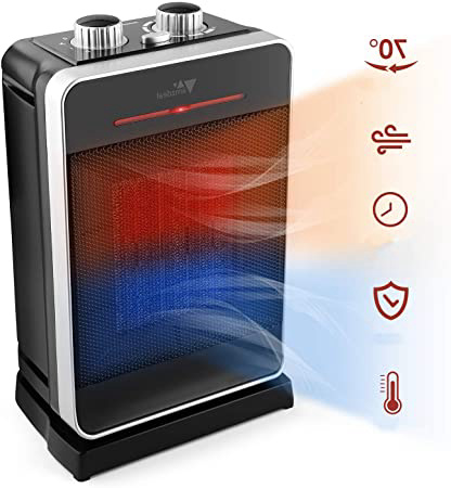 amzdeal Calefactor Cerámico Eléctrico Oscilación de 70°Calefactor PTC Vertical con 3 Potencias Regulables 2000W/1000W/20W y Termostato, Viento Calor/Natural Apagado Automatico Compacto y Silencioso