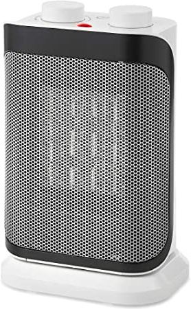 VonHaus Mini Calefactor PTC Oscilante de Cerámica 750 W/1500 W - 2 Ajustes de Calor, Protección contra Sobrecalentamiento, Color Blanco/Gris