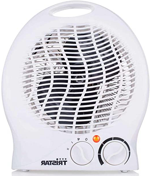 Tristar KA-5039 Calefactor con ventilador eléctrico y 3 funciones ajustables, Termostato regulable, 2000 W, Asa integrada, Blanco