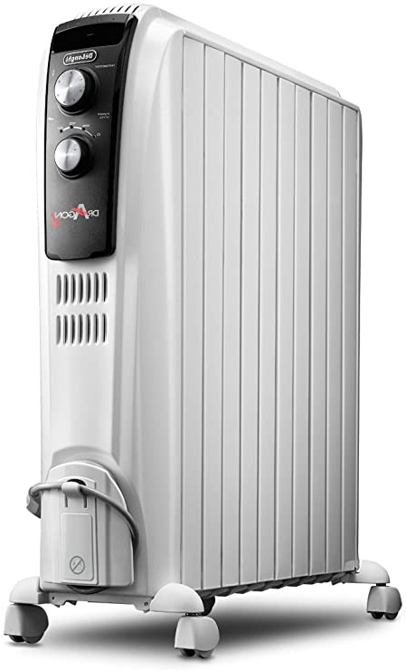 De'longhi Dragon TRD04 1025 - Radiador de aceite, 2500 w, función anti heladas, 3 ajustes potencia, asa y ruedas, almacenamiento cable, blanco