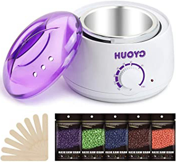 Calentador de Cera Eléctrico, CYOUH Cera Depilatoria Caliente con 5 * 100g Paquetes de Granos de Cera y 30 Espátulas de Madera Kit de Depilación de Cera Profesional