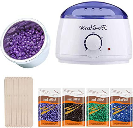 Calentador de Cera Eléctrico, Hatonky Kit de Depilación de Cera Profesional, calentador de cera depilatoria, 4 * 100g Paquetes Granos Cera, 10 espátulas madera (Blanco)…