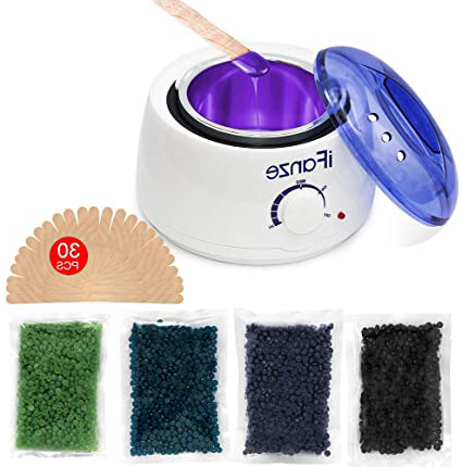 Calentador de Cera Eléctrico, Breett Kit de Depilación de Cera Profesional, calentador de cera depilatoria, 4*100g Paquetes Granos Cera, 30 espátulas madera, Spa Cara Brazos Axilas Piernas Bikini
