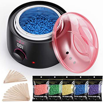 Calentador de Cera Profesional, Nivlan Calentador de Cera Para Cabello con 5 Frijoles Cera Dura y 30 Aplicadores, Kit de Depilación sin Dolor para Cejas Piernas Axilas Faciale Bikini Brasileño en Casa