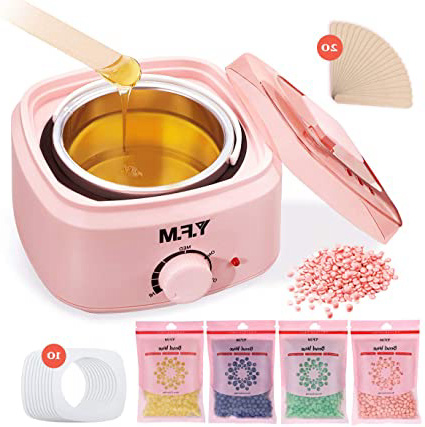 Y.F.M Calentador de Cera Profesional 500 ml, Maquina Depilatoria de Cera con 4 Paquetes de Cera Dura, 20 Aplicadores de Cera Sticks, 10 Collares Antiincrustantes