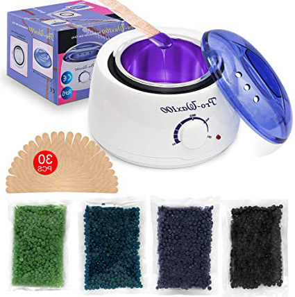Calentador de Cera Eléctrico, Breett Kit de Depilación de Cera Profesional, calentador de cera depilatoria, 4*100g Paquetes Granos Cera, 30 espátulas madera, Spa Cara Brazos Axilas Piernas Bikini