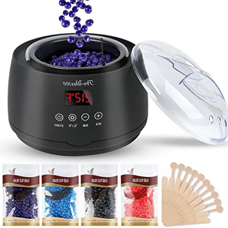 Calentador de Cera Eléctrico Profesional 500 ML, Kit de Depilación de Cera con LCD Pantalla, Botones Tactiles, Función de Memoria, 4 Bolsitas de Cera, 20 Palitos de Madera para Mujeres y Hombres
