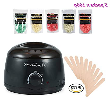 Depilación calentador cera + 5pcs/100g piernas y dura frijoles, barra de aplicador de cera profesional aplicar cera con EU