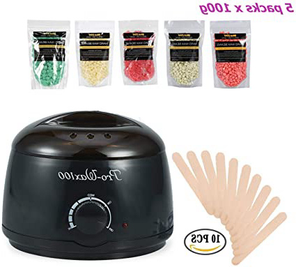 Depilación calentador cera + 5pcs/100g piernas y dura frijoles, barra de aplicador de cera profesional aplicar cera con EU