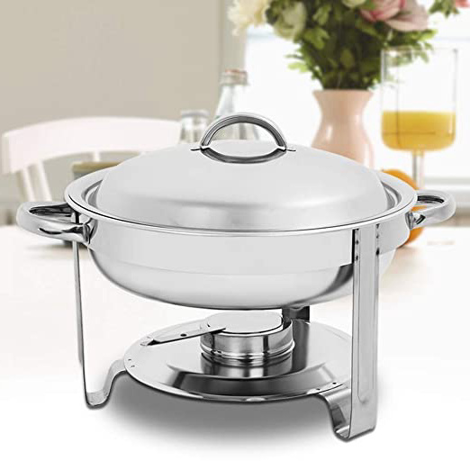 2 PCS Calentadores de Comida para Buffet 3.5L Redondo Calentador de Comida con Tapa de Acero Inoxidable 42 x 34 x 30 cm