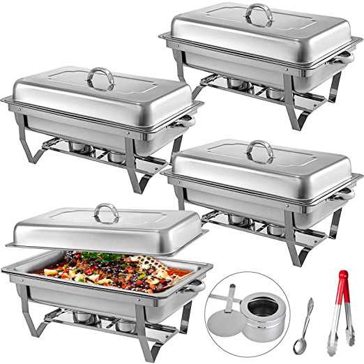 Anhon Calentador Buffet de Acero Inoxidable 9L Quart Electrico Calentador Buffet con Bandeja de Agua Estufa Acero Inoxidable Bandeja de Comida para Buffet Hotel y Supermercado etc 4 Uni