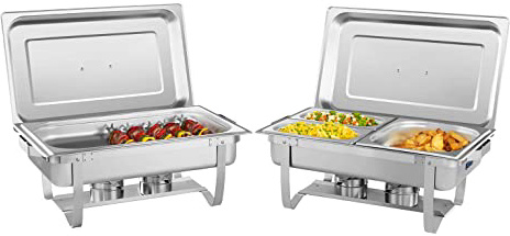 Royal Catering Chafing Dish Calentador Para Buffet Set RCCD-2.4GN-1 (2 Calentadores, Incl. GN 1/1, 1/2, 2 x 1/4, Depósito de agua 13 L, Contenedor para comida 16 L, Acero inoxidable)