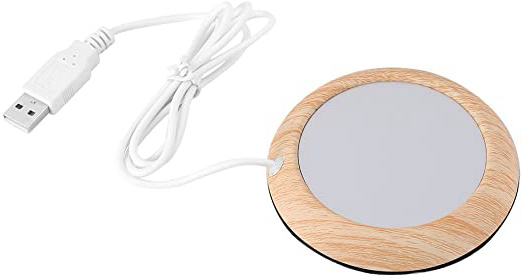 Fdit Calentador de Taza Posavasos Calentable Creativo USB Aislamiento de Madera Copa de Cereales Taza de Bebidas Té Leche Café Socialme-EU (Grano de Madera Brillante)