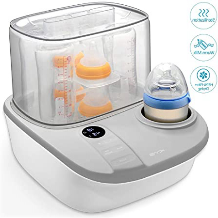3 en 1 Esterilizador de biberón de esterilizar/secar/calentar leche - Esterilizador eléctrico a vapor con colador HEPA hasta 6 biberones - Calienta biberón de leche fría/refrigerada rápido