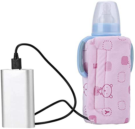 Calentador de biberones, USB Taza portátil de viaje Calentador de la leche Calentador Calentador eléctrico Bolsa con aislamiento para biberones para viajes al aire libre(Rosa)