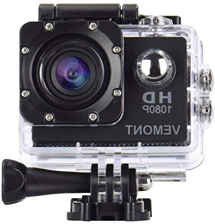 Vemont Cámara Deportiva 1080P HD Impermeable 30M Pantalla de 2.0 Lente de Gran Angular de 120 Grados Multiples Accesorios para Deportes y Actividades, Buceo, Nadar, Correr, Ciclismo, etc. (Negro)