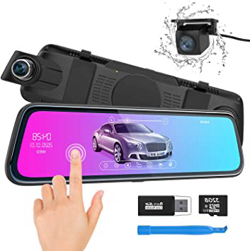 Cámara de Coche, ThiEYE Espejo Dash CAM 10" 1080P Full HD Pantalla táctil Doble Lente con WDR,G-Sensor, Grabación en Bucle, Visión Nocturna, Monitor de Aparcamiento,Tarjeta SD de 32 GB