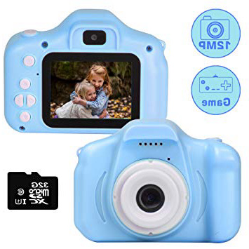 le-idea Cámara para niños Cámara de Fotos Digital 2 Objetivos Selfie 12MP Cámara Digital 1080P HD Video cámaras para Niños Niñas con Zoom Digital 4X , 2" IPS, Azul【El Idioma ha Sido actualizado】