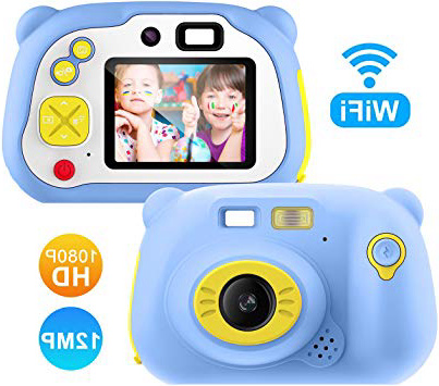 Cámara para Niños con Tarjeta TF,Cámara Digitale Selfie para Niños,Video cámara Infantil con Pantalla de 2 Pulgadas,HD 1200 MP/1080P Doble Objetivo,a Prueba de Golpes,Carcasa de Silicona (Azul)