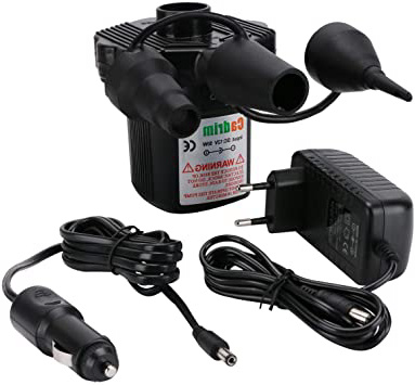 Cadrim Bomba de Aire Eléctrica, DC 12V/AC 230V Bomba de Aire con 3 Accesorios con Hinchar y Deshinchar, Usado para Botes Inflables, Camas de Inflables, Piscinas Inflables etc. (Coche y Casa)