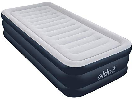 Sable Colchón Hinchable Twin, Cama de Aire con Bomba Eléctrica Incorporada, Bolsa de Almacenamiento, 203 x 99 x 46 cm, Blanco/Azul, Pequeño, Individual