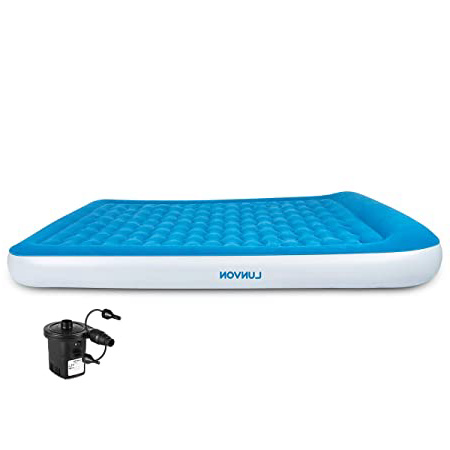Lunvon Esterillas Inflables - Cama de Aire Inflable con Válvula Eléctrica Incorporada, Colchón Hinchable de Aire para 2 Personas, Garantía de 2 Años, 205 x 157cm x 25cm, Azul