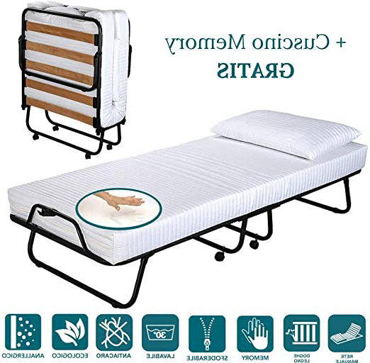 EvergreenWeb - Somier Plegable ortopédico Hierro y láminas de Madera, con colchón y Almohada en viscoelástica Gratis - Cama Plegable de Invitados - 80x190 cm - Estable Armadura de Metal – Oferta