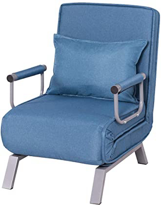 COSTWAY Sofá Cama Plegable Individual Silla Sillón Ajustable Tumbona con Colchón para Oficina Balcón Jardín (Azul)