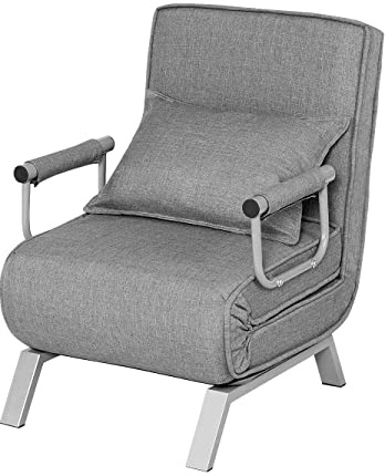 COSTWAY Sofá Cama Plegable Individual Silla Sillón Ajustable Tumbona con Colchón para Oficina Balcón Jardín (Gris)