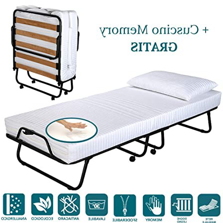 EvergreenWeb - Somier Plegable ortopédico Hierro y láminas de Madera, con colchón y Almohada en viscoelástica Gratis - Cama Plegable de Invitados - 80x190 cm - Estable Armadura de Metal – Oferta