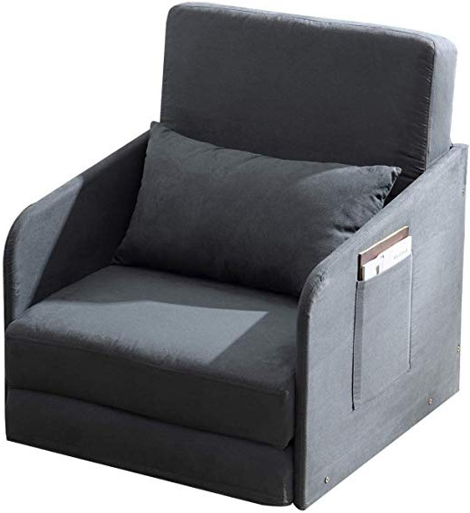 HOMCOM Sofá Cama Individual con Apoyabrazos para Salón Estudio Dormitorio Bolsillos en 2 Lados con 1 Almohada Carga 150kg 70x74×78cm Gris