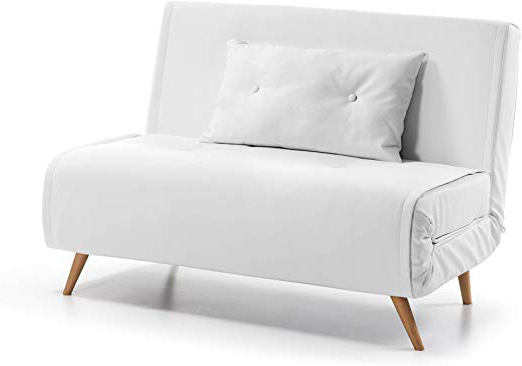 Kave Home - Sofá Cama Clic clac de 2 plazas Tupana en Piel sintética Blanca con Patas de Madera de Haya