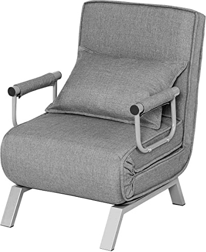 COSTWAY Sofá Cama Plegable Individual Silla Sillón Ajustable Tumbona con Colchón para Oficina Balcón Jardín (Gris)