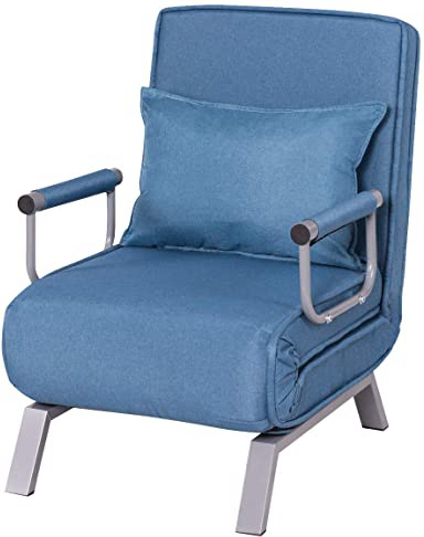 COSTWAY Sofá Cama Plegable Individual Silla Sillón Ajustable Tumbona con Colchón para Oficina Balcón Jardín (Azul)