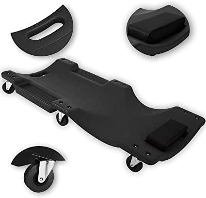 TRESKO® Camilla de Montaje, Camilla para Taller con Capacidad de Giro de 360°, Plataforma con Ruedas con 2 portaobjetos, Acolchado, para Trabajos mecánicos 92 x 43,5 x 10,5 (L x AN x A)