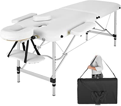 TecTake Camilla de Masaje portatil en Aluminio 2 Zonas Mesa Banco de Masaje + Bolsa (Blanco | No. 402788)