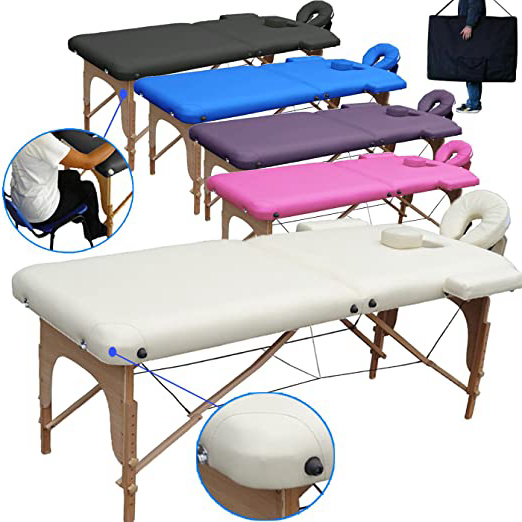 Beltom Camilla de Masaje 2 Zonas portatil Mesa Cama Banco Plegable Reiki Fsioterapeuta - Crema