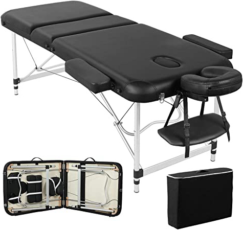 Yaheetech 3 Secciones Cama de Masaje Camilla Plegable Cama Portátil Altura Ajustale Aluminio Ancho 70 cm