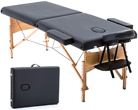 T-LoVendo TLV-MT15B Camilla masaje plegable de madera mesa cama banco 2 zonas acolchada negro