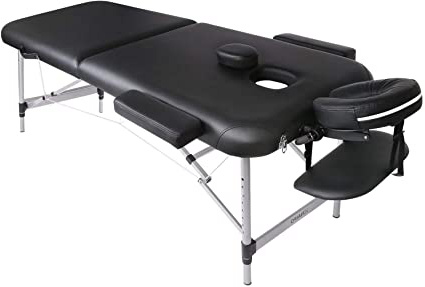Naipo Mesa de Masaje Plegable de 2 Secciones Camilla Portátil y Profesional con Patas de Aluminio de Haya Alemán, Bolsa de Transporte, Reposacabezas y Apoyabrazos Desmontables Negro 213*90cm